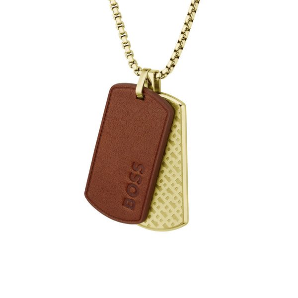 BOSS Men's Devon Red & Gold Plated Dog Tag Necklace