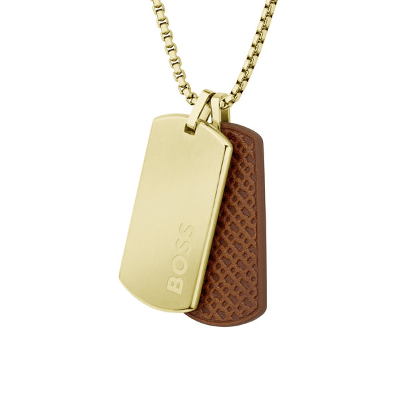 BOSS Men's Devon Red & Gold Plated Dog Tag Necklace