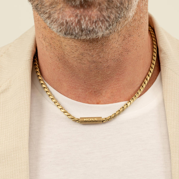 BOSS Men's Doran Twist Gold Plated Chain Necklace