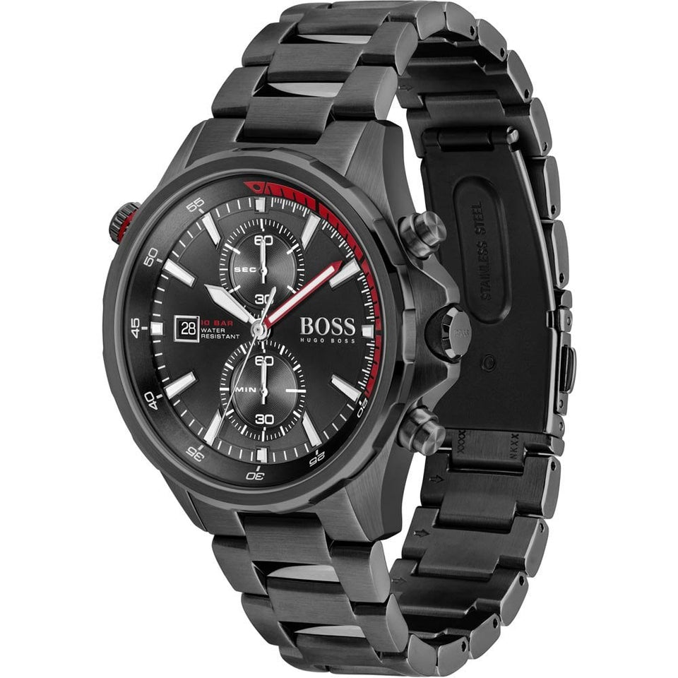 BOSS Men's GLOBETROTTER Black IP Bracelet Watch