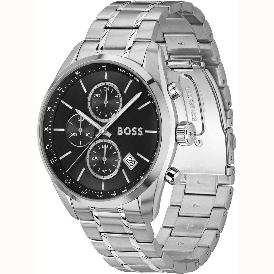 BOSS Men's Grand Prix 44mm Black Dial Bracelet Watch