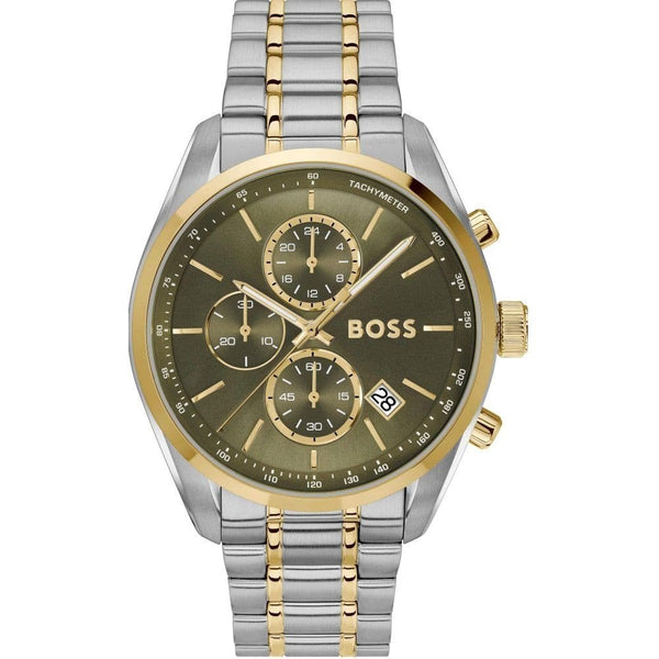 BOSS Men's GRAND PRIX 44mm Green Dial Two Tone Watch
