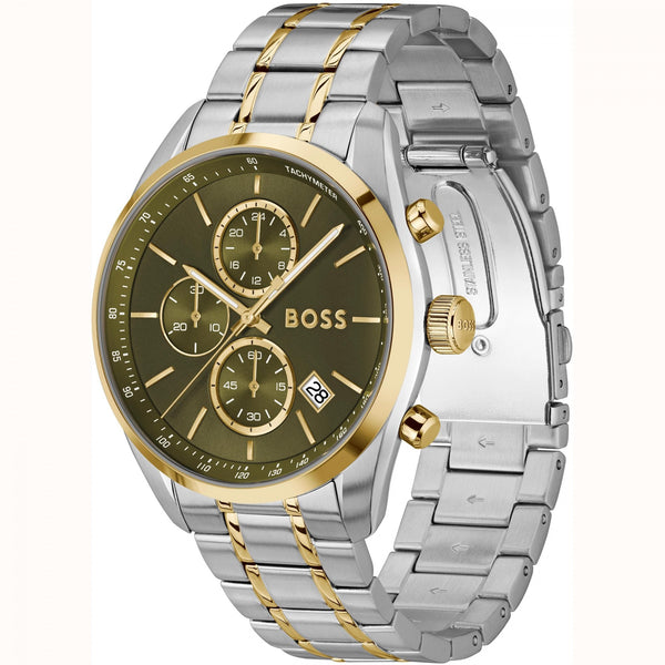 BOSS Men's GRAND PRIX 44mm Green Dial Two Tone Watch