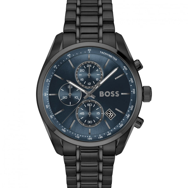BOSS Men's Grand Prix Blue Dial Black IP Plated Bracelet Watch