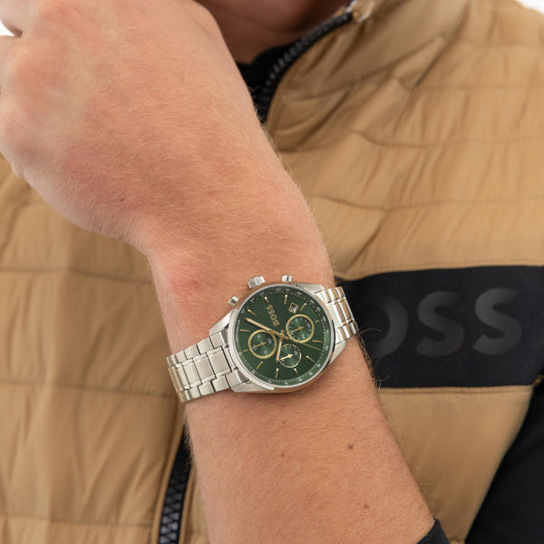 BOSS Men's GRAND PRIX Green Dial Bracelet Watch