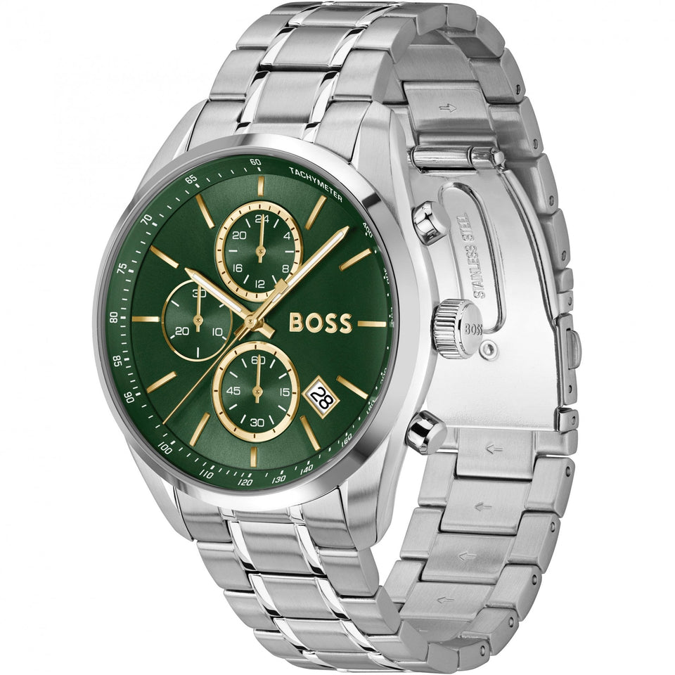 BOSS Men's GRAND PRIX Green Dial Bracelet Watch