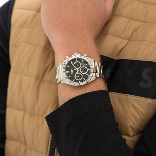 BOSS Men's HERO Black Dial Stainless Steel Chronograph Watch