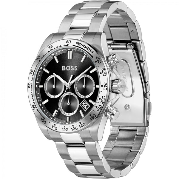 BOSS Men's HERO Black Dial Stainless Steel Chronograph Watch
