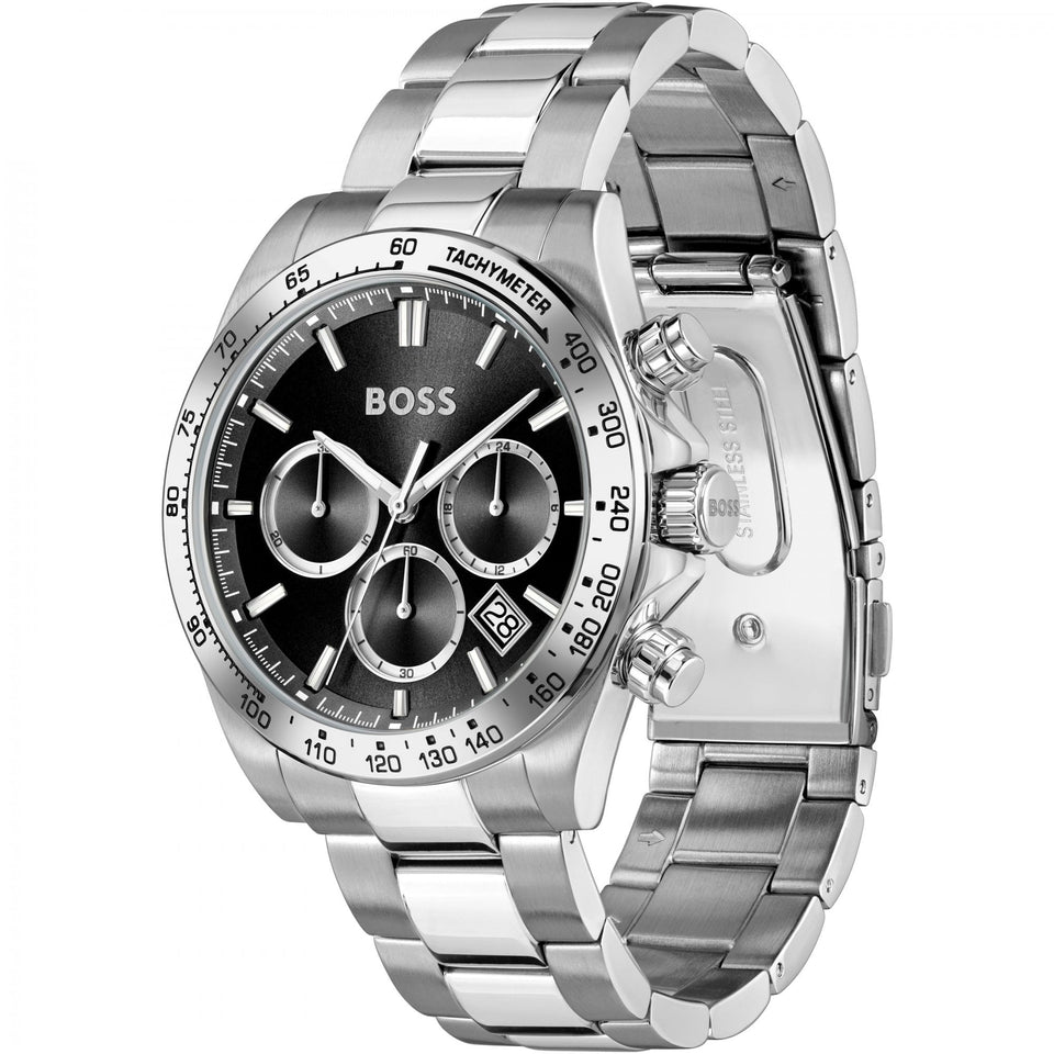BOSS Men's HERO Black Dial Stainless Steel Chronograph Watch