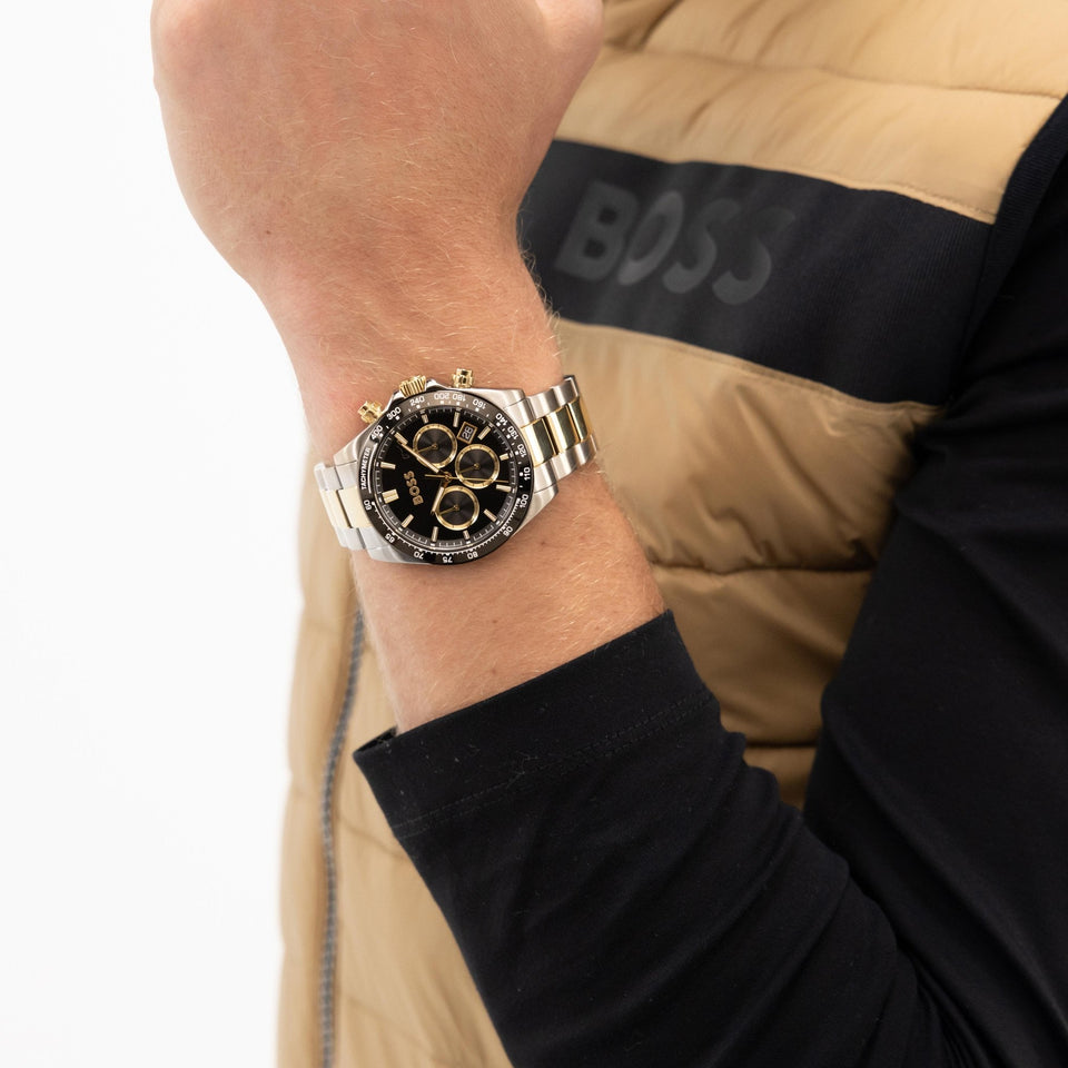 BOSS Men's HERO Black Dial Two Tone Bracelet Watch