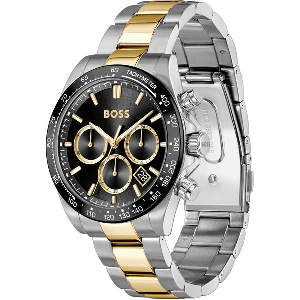 BOSS Men's HERO Black Dial Two Tone Bracelet Watch