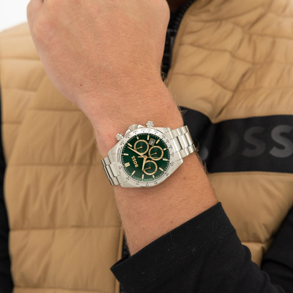 BOSS Men's HERO Green Dial Chronograph Watch