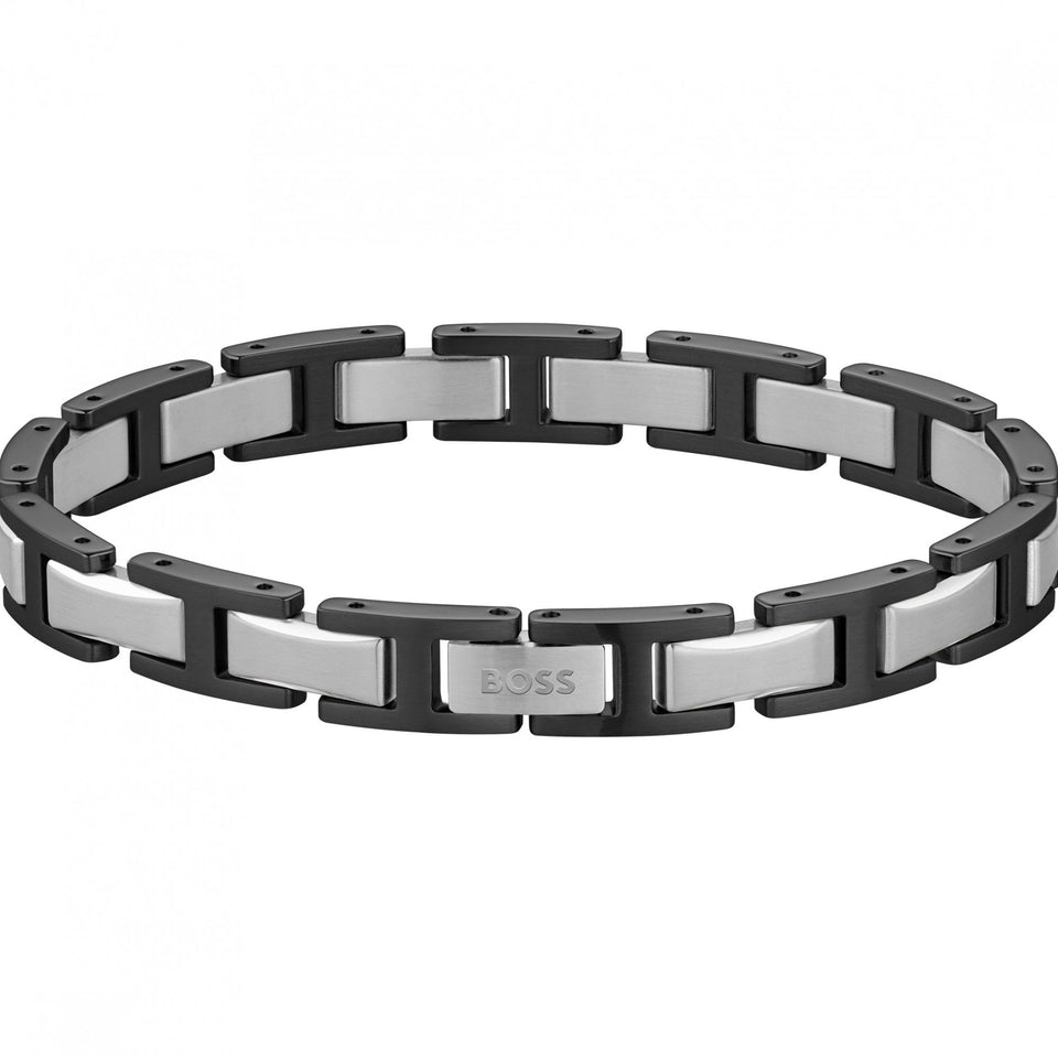 BOSS Men's Nolan Black & Silver Link Bracelet