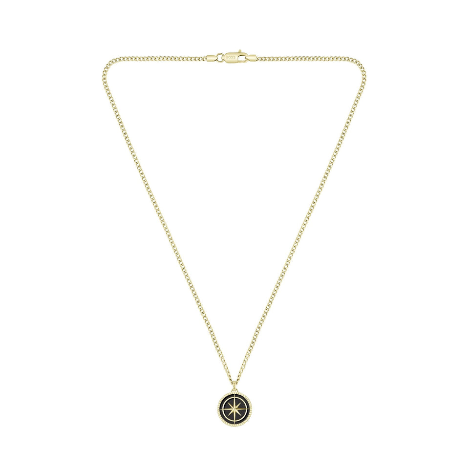 BOSS Men's North Star Black & Gold Plated Necklace