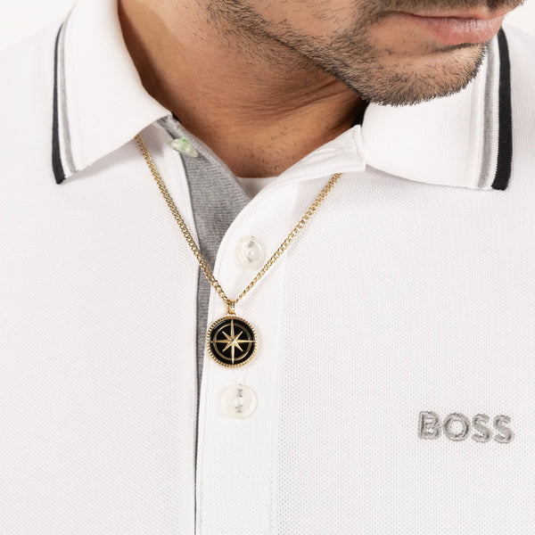 BOSS Men's North Star Black & Gold Plated Necklace