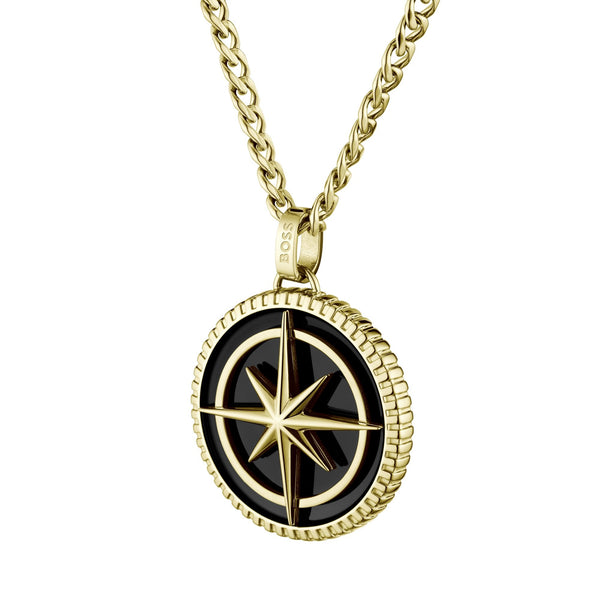 BOSS Men's North Star Black & Gold Plated Necklace