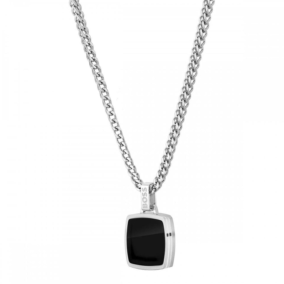 BOSS Men's Odell Black IP Plated Square Necklace