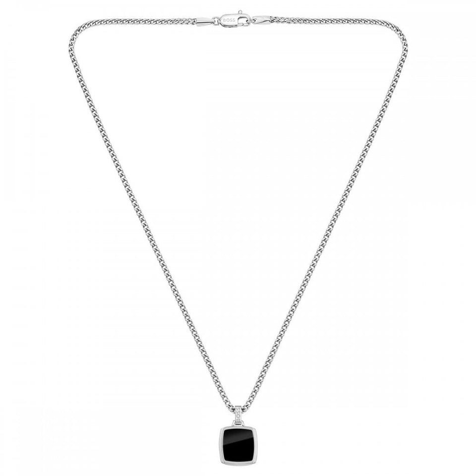 BOSS Men's Odell Black IP Plated Square Necklace