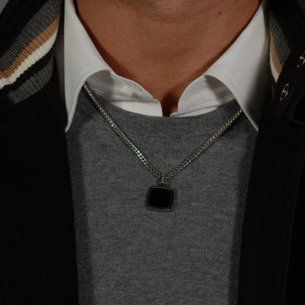 BOSS Men's Odell Black IP Plated Square Necklace