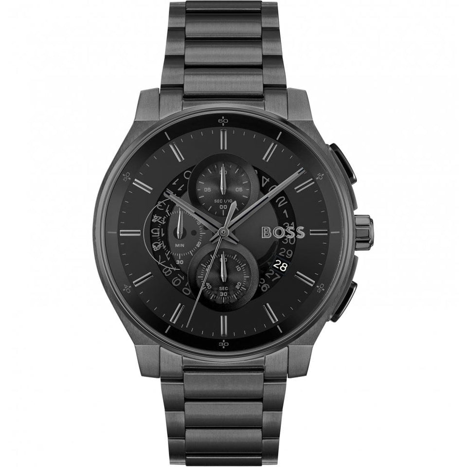 BOSS Men's PEAK 2.0 44mm Black Dial IP Plated Bracelet Watch
