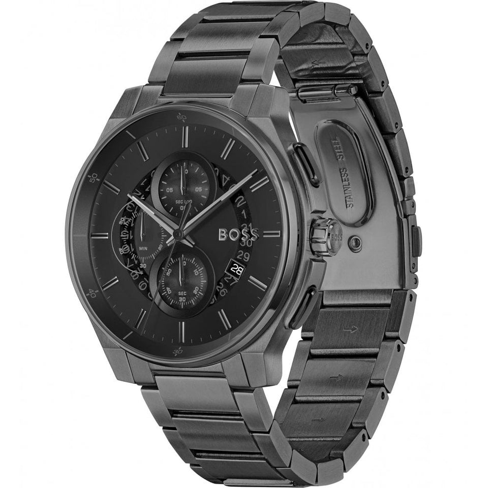 BOSS Men's PEAK 2.0 44mm Black Dial IP Plated Bracelet Watch