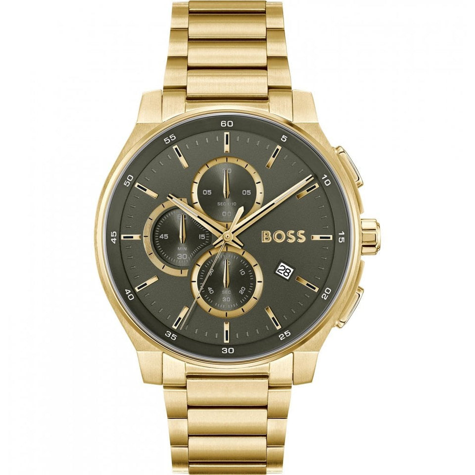 BOSS Men's PEAK 2.0 44mm Khaki Dial Gold PVD Bracelet Watch