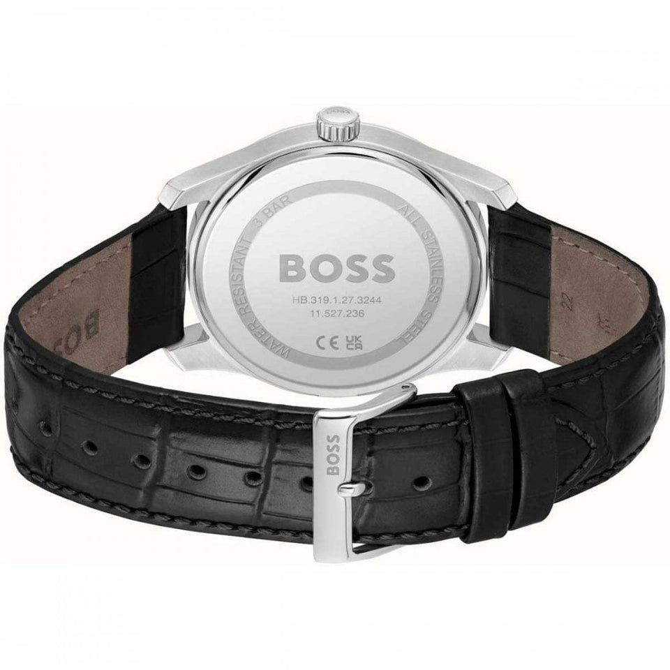 BOSS Men's PRINCIPLE 41mm Black Dial Leather Strap Watch