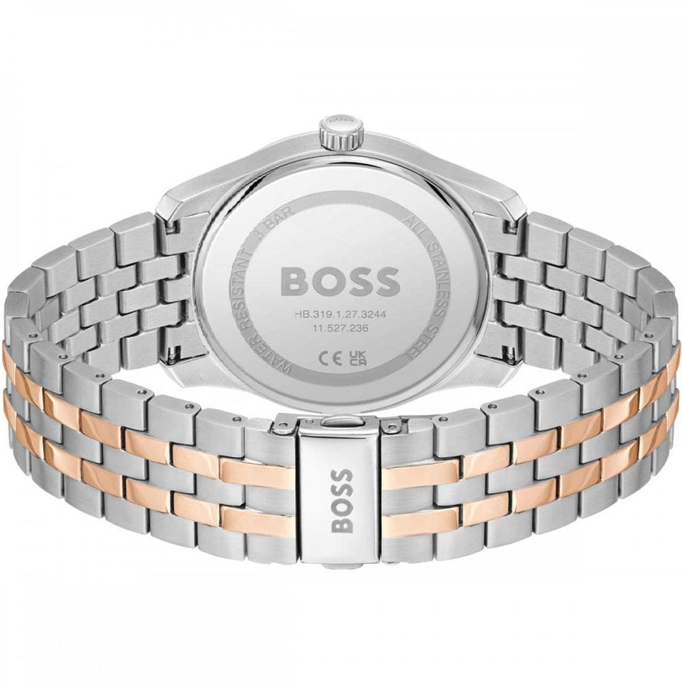 BOSS Men's PRINCIPLE Blue Dial Rose Gold Two Tone 41mm Watch