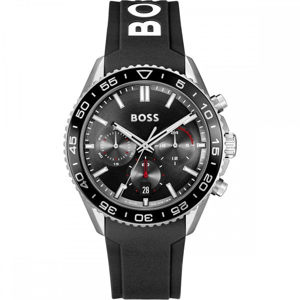 BOSS Men's RUNNER Black Black Dial Silicone Strap 43mm Watch
