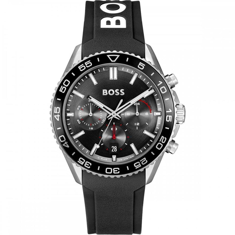 BOSS Men's RUNNER Black Black Dial Silicone Strap 43mm Watch
