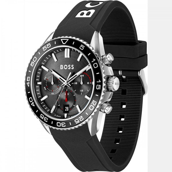 BOSS Men's RUNNER Black Black Dial Silicone Strap 43mm Watch