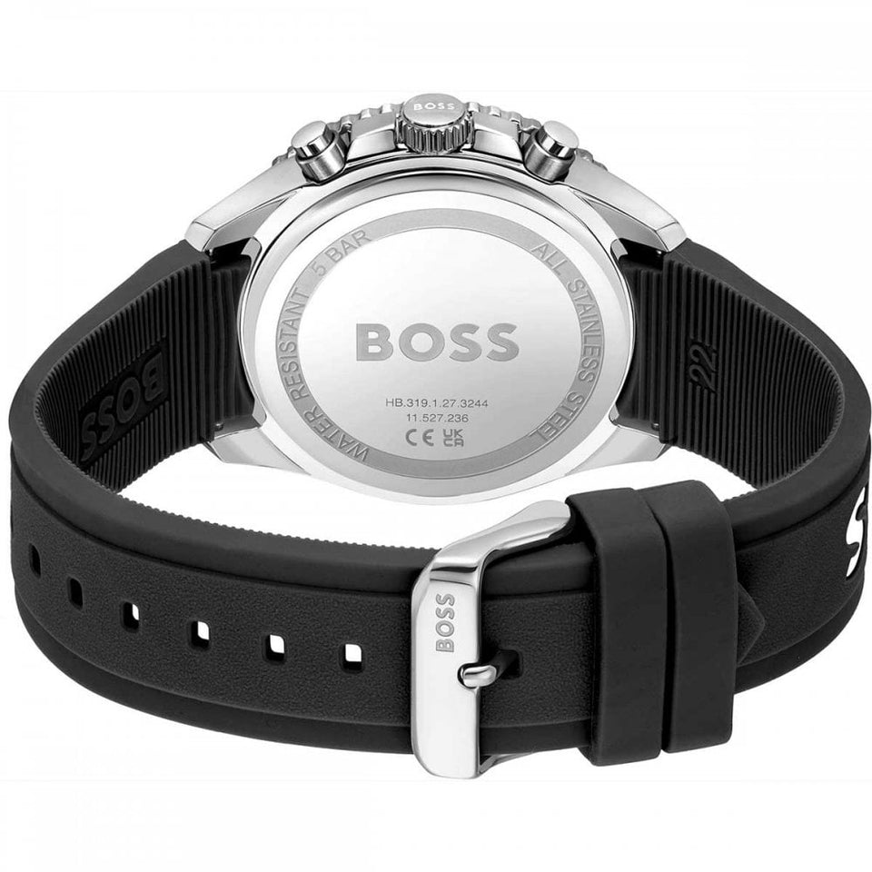 BOSS Men's RUNNER Black Black Dial Silicone Strap 43mm Watch