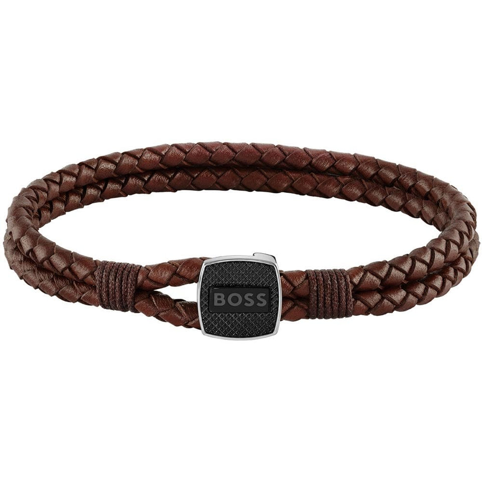 BOSS Men's Seal Brown Leather Bracelet
