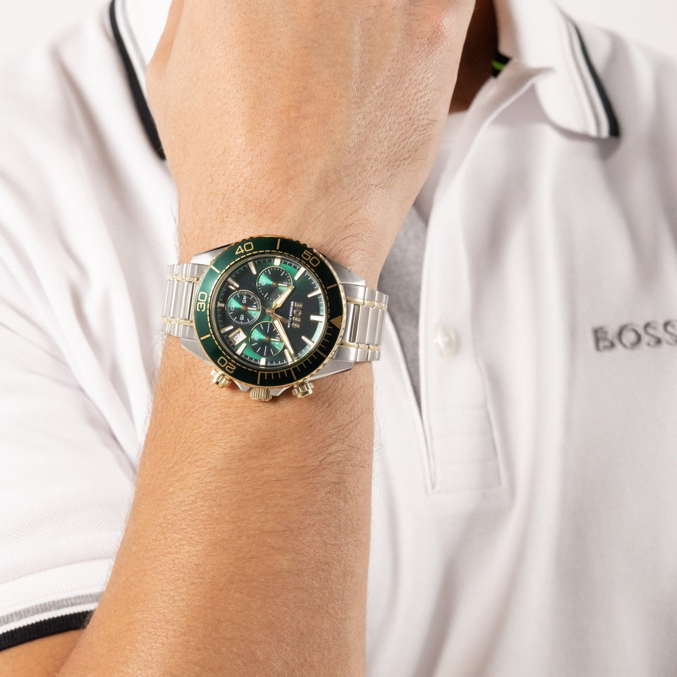 BOSS Men's Sealiner Green Dial Two Tone Watch