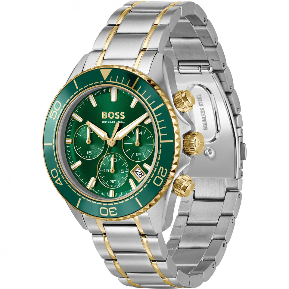 BOSS Men's Sealiner Green Dial Two Tone Watch