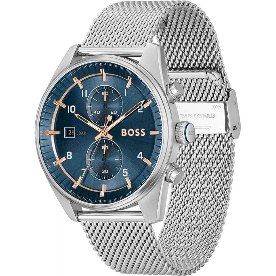 BOSS Men's SKYTRAVELLER Blue Dial Stainless Steel 44mm Watch