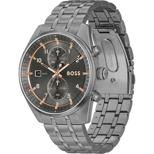 BOSS Men's SKYTRAVELLER Grey IP 44mm Watch