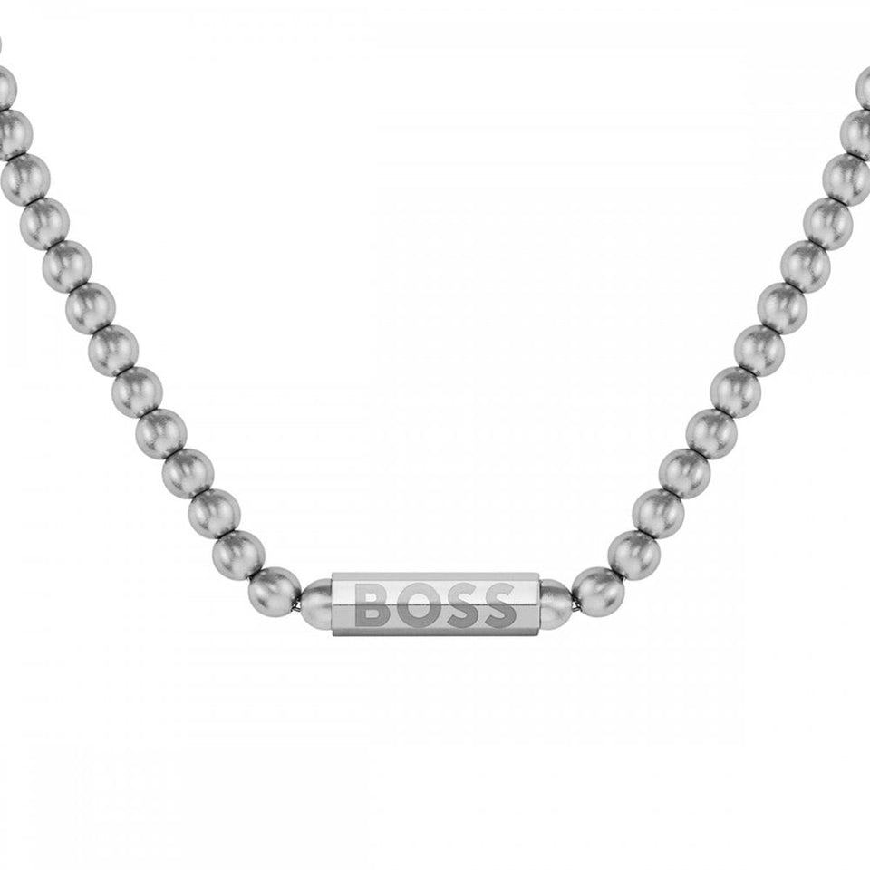BOSS Men's Sphere Metal Stainless Steel Beaded Necklace