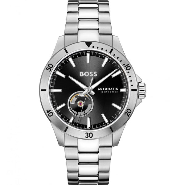 BOSS Men's TROPER AUTO 42mm Black Dial Bracelet Watch