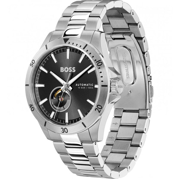 BOSS Men's TROPER AUTO 42mm Black Dial Bracelet Watch