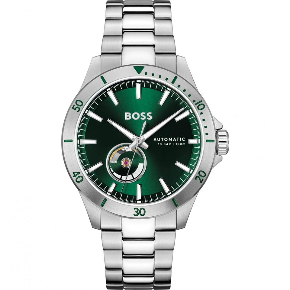 BOSS Men's TROPER AUTO 42mm Green Dial Bracelet Watch