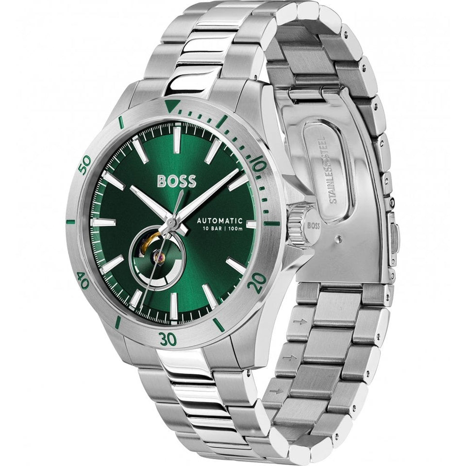 BOSS Men's TROPER AUTO 42mm Green Dial Bracelet Watch