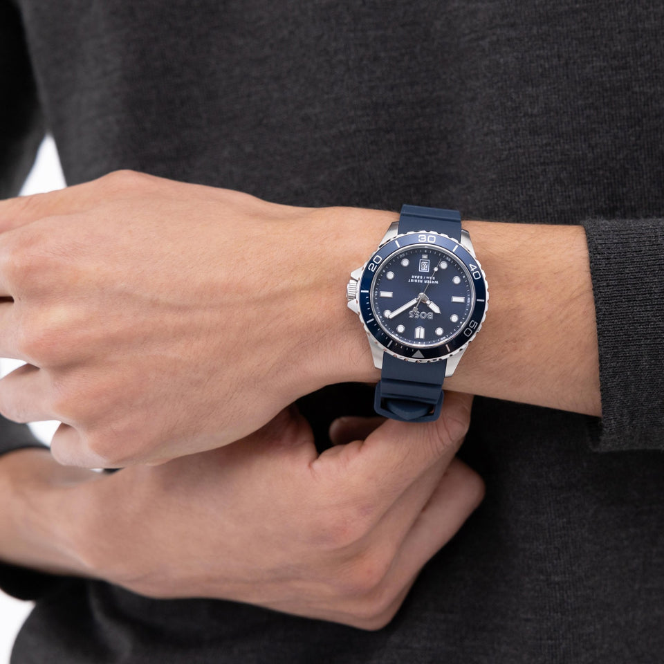 BOSS Men's TROPER Blue Dial Silicone Strap Watch