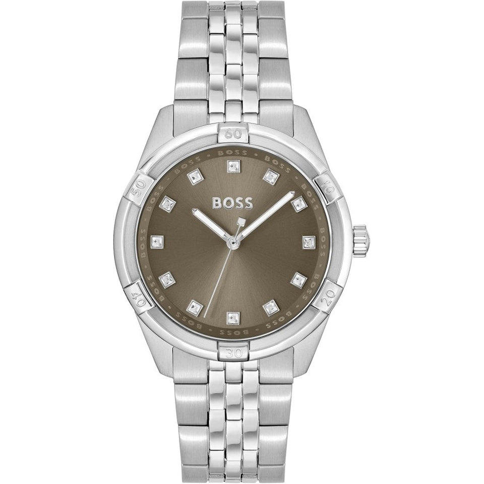 BOSS Women's RHEA Brown Dial Stone Set Watch