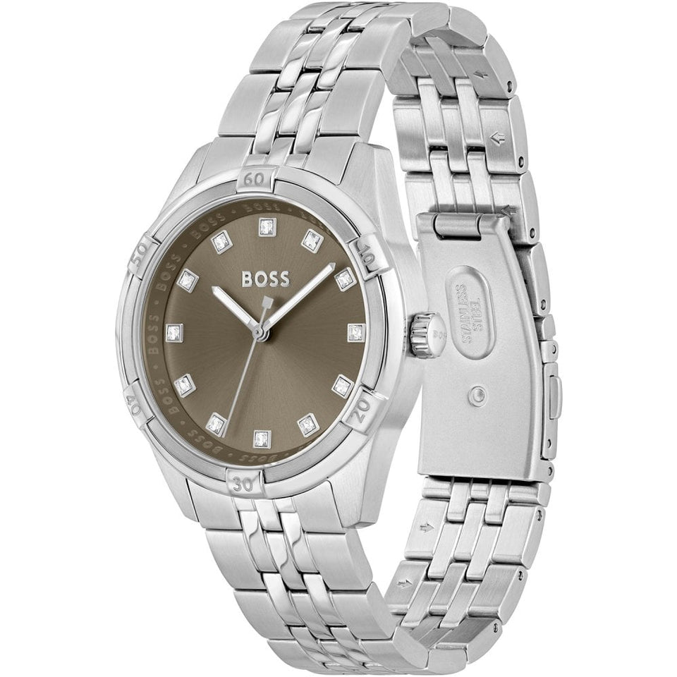 BOSS Women's RHEA Brown Dial Stone Set Watch