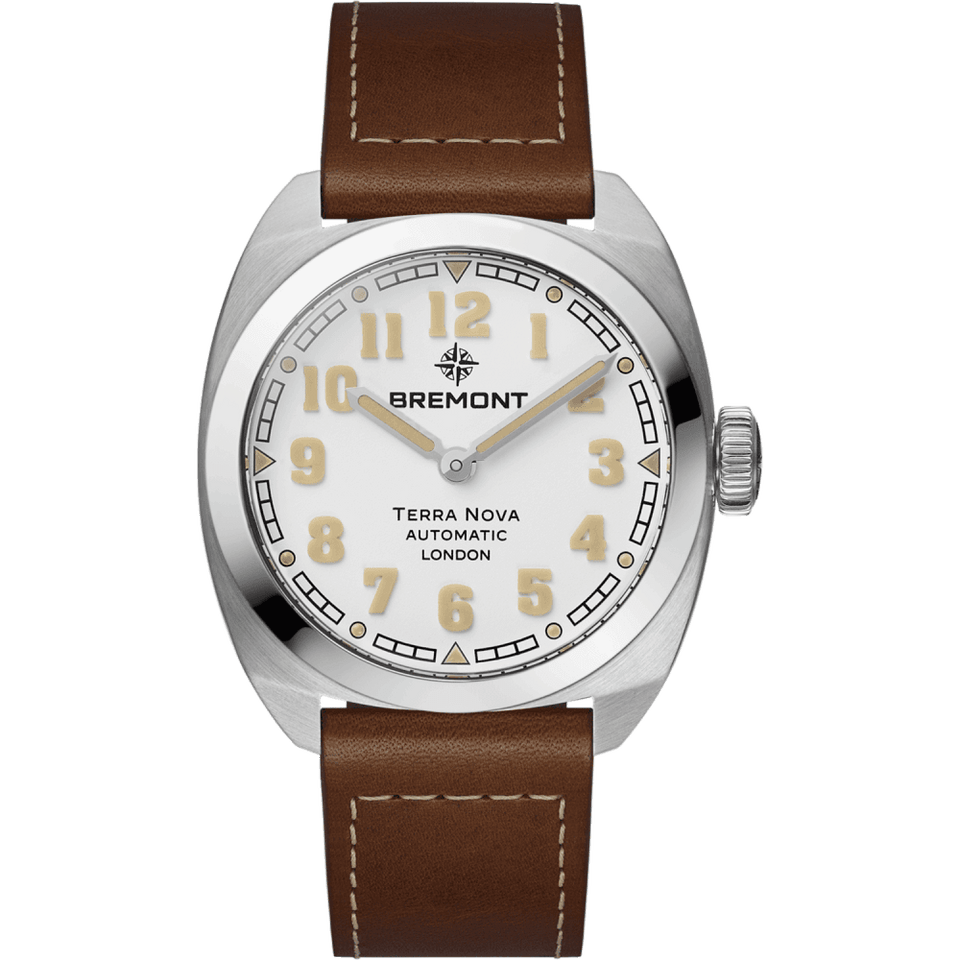 Bremont Men's 38mm Terra Nova Automatic White Dial Leather Watch