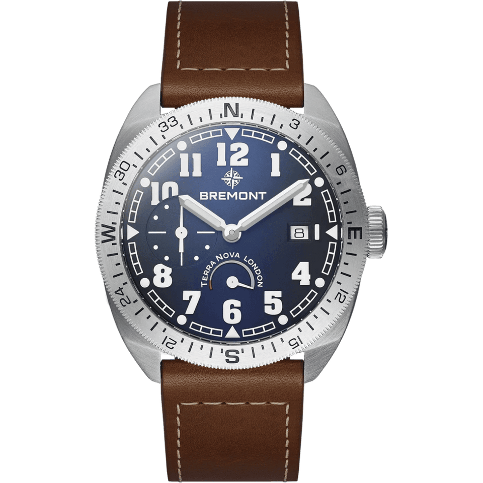 Bremont Men's 40.5mm Terra Nova Blue Dial Power Reserve Leather Watch