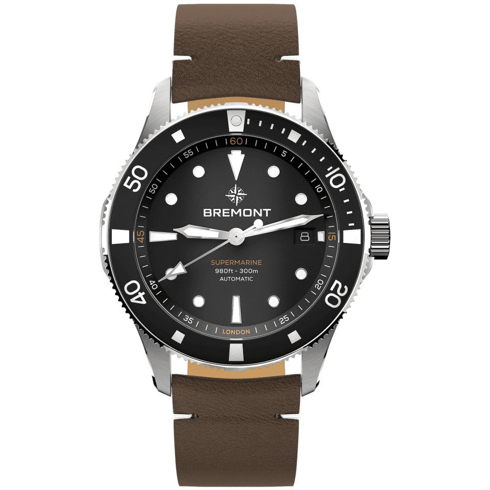 Bremont Men's 40mm Black Dial SUPERMARINE 300m Date Leather Strap Watch