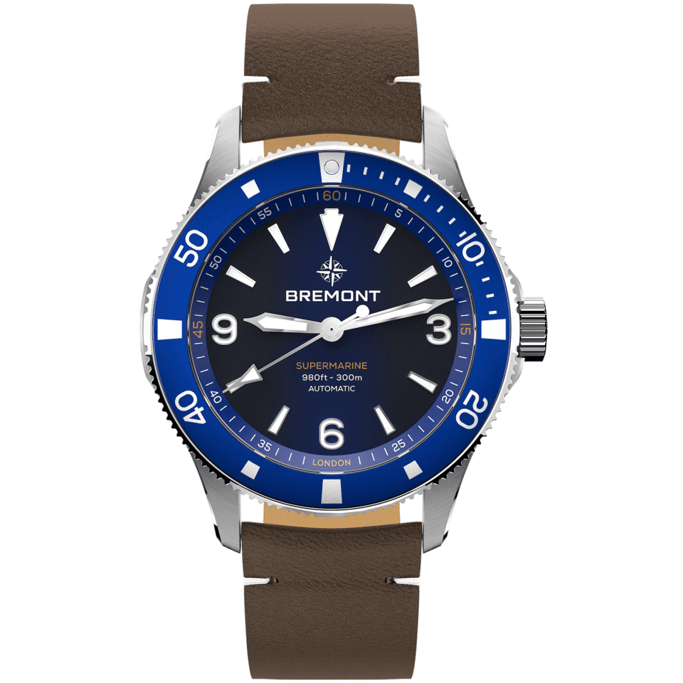 Bremont Men's 40mm Blue Dial SUPERMARINE 300m Leather Strap Watch