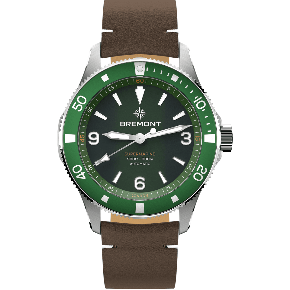 Bremont Men's 40mm Green Dial SUPERMARINE 300m Leather Strap Watch
